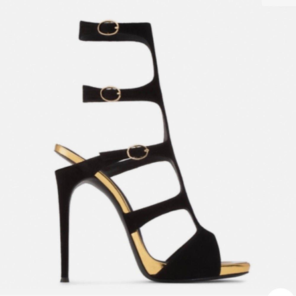 Giuseppe Zanotti Renee Suede Gold Trim Gladiator Sandal (36.5)
